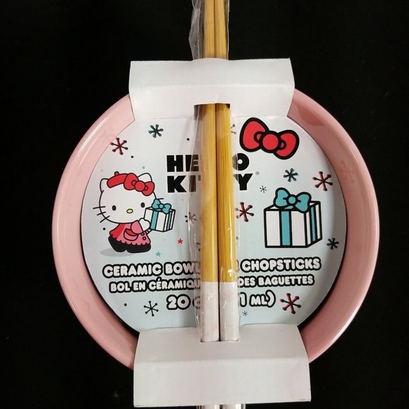 Sanrio 2023 Hello Kitty Christmas Pink Ramen Noodle Bowl Chopsticks - NEW - Picture 2 of 2